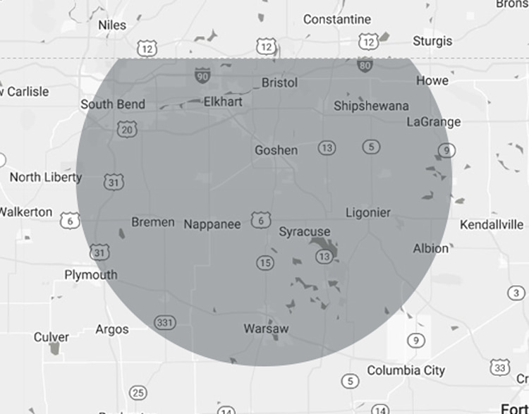 Kauffman Construction Service Area Map